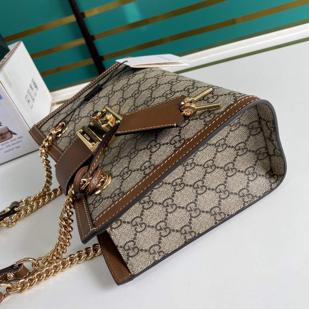 Gucci 498156 Padlock small GG shoulder bag Brown leather