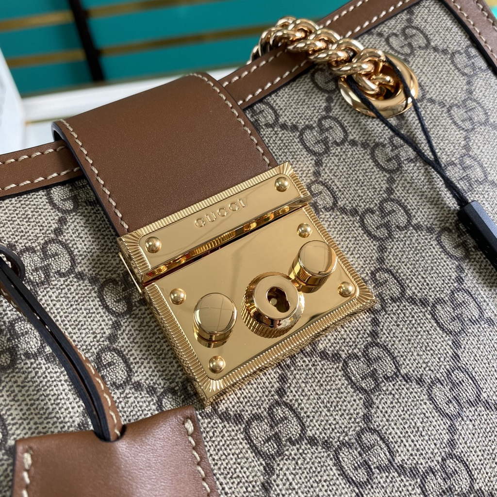 Gucci 498156 Padlock small GG shoulder bag Brown leather