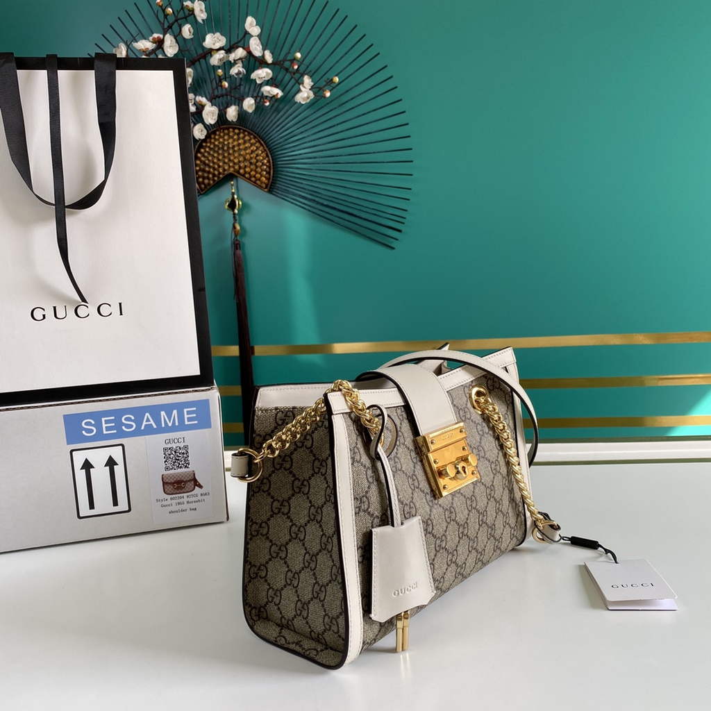 Gucci 498156 Padlock small GG shoulder bag White leather