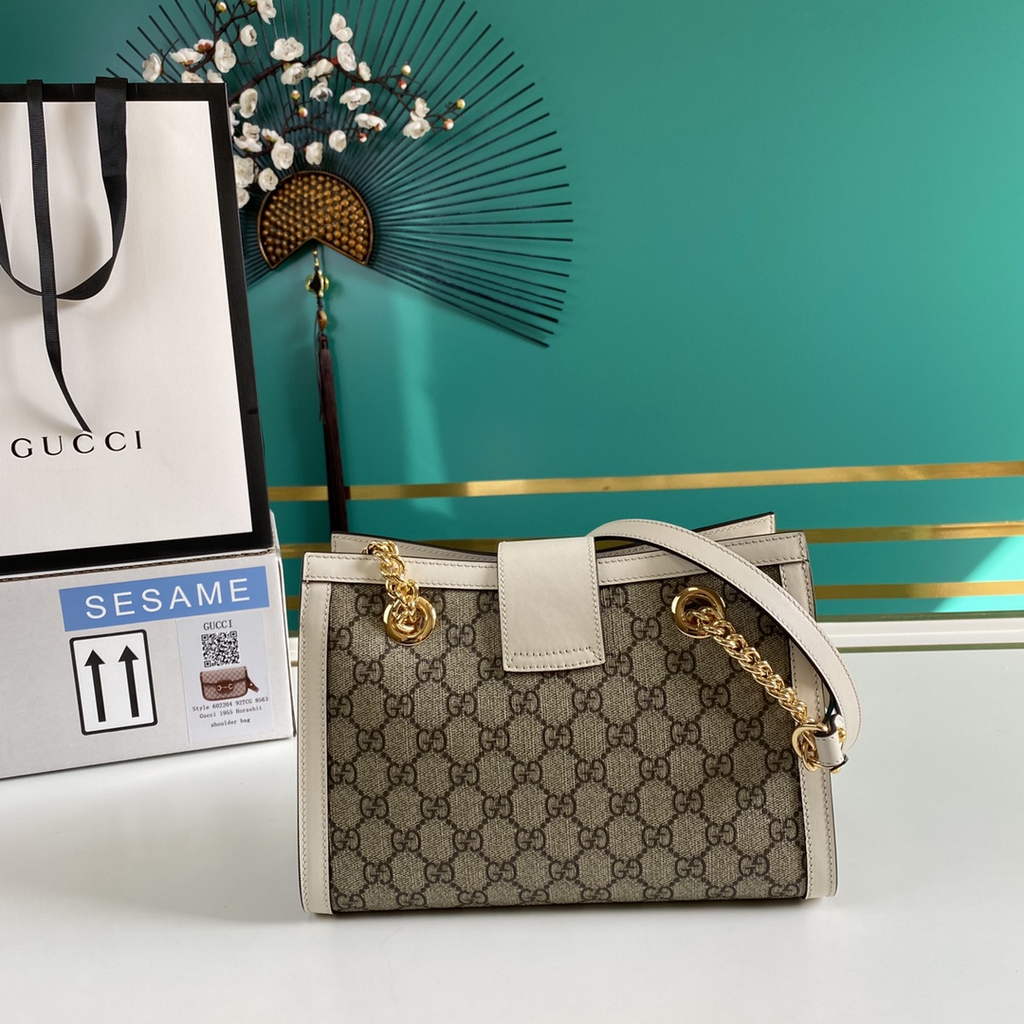 Gucci 498156 Padlock small GG shoulder bag White leather