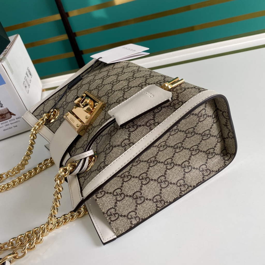 Gucci 498156 Padlock small GG shoulder bag White leather