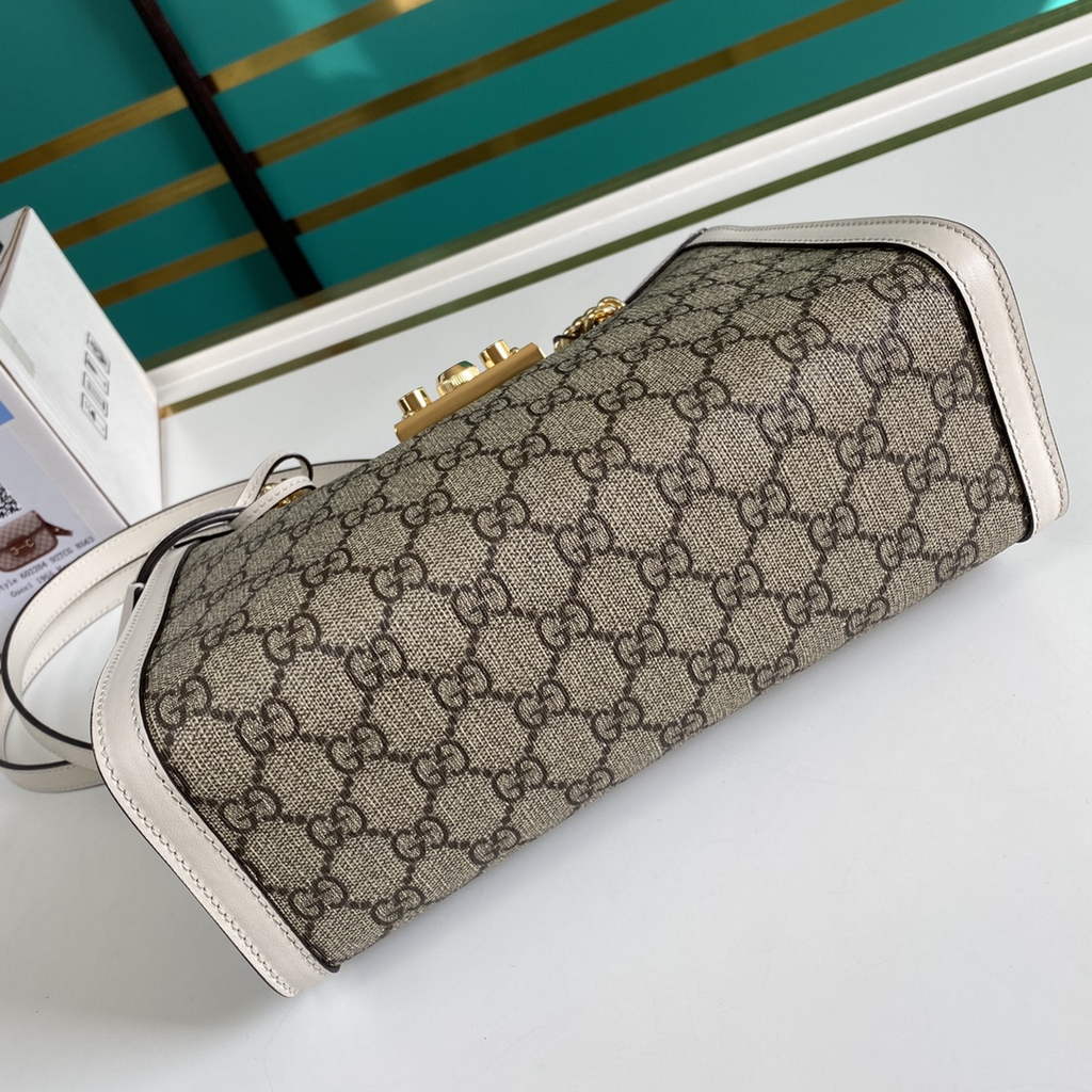 Gucci 498156 Padlock small GG shoulder bag White leather
