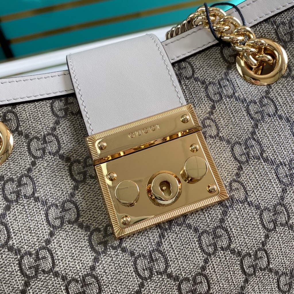 Gucci 498156 Padlock small GG shoulder bag White leather