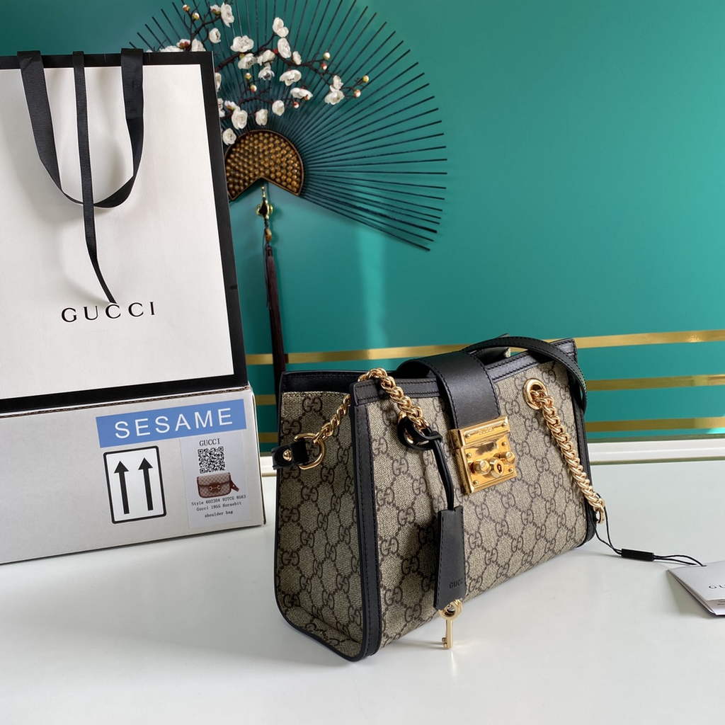 Gucci 498156 Padlock small GG shoulder bag Black leather