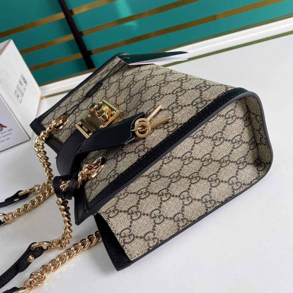 Gucci 498156 Padlock small GG shoulder bag Black leather