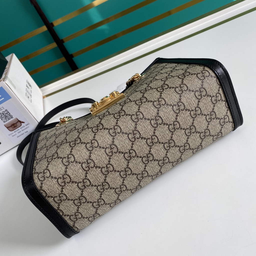 Gucci 498156 Padlock small GG shoulder bag Black leather