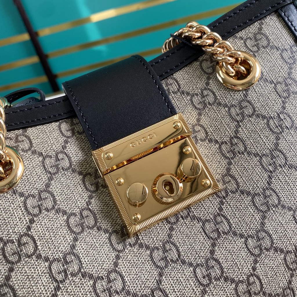 Gucci 498156 Padlock small GG shoulder bag Black leather