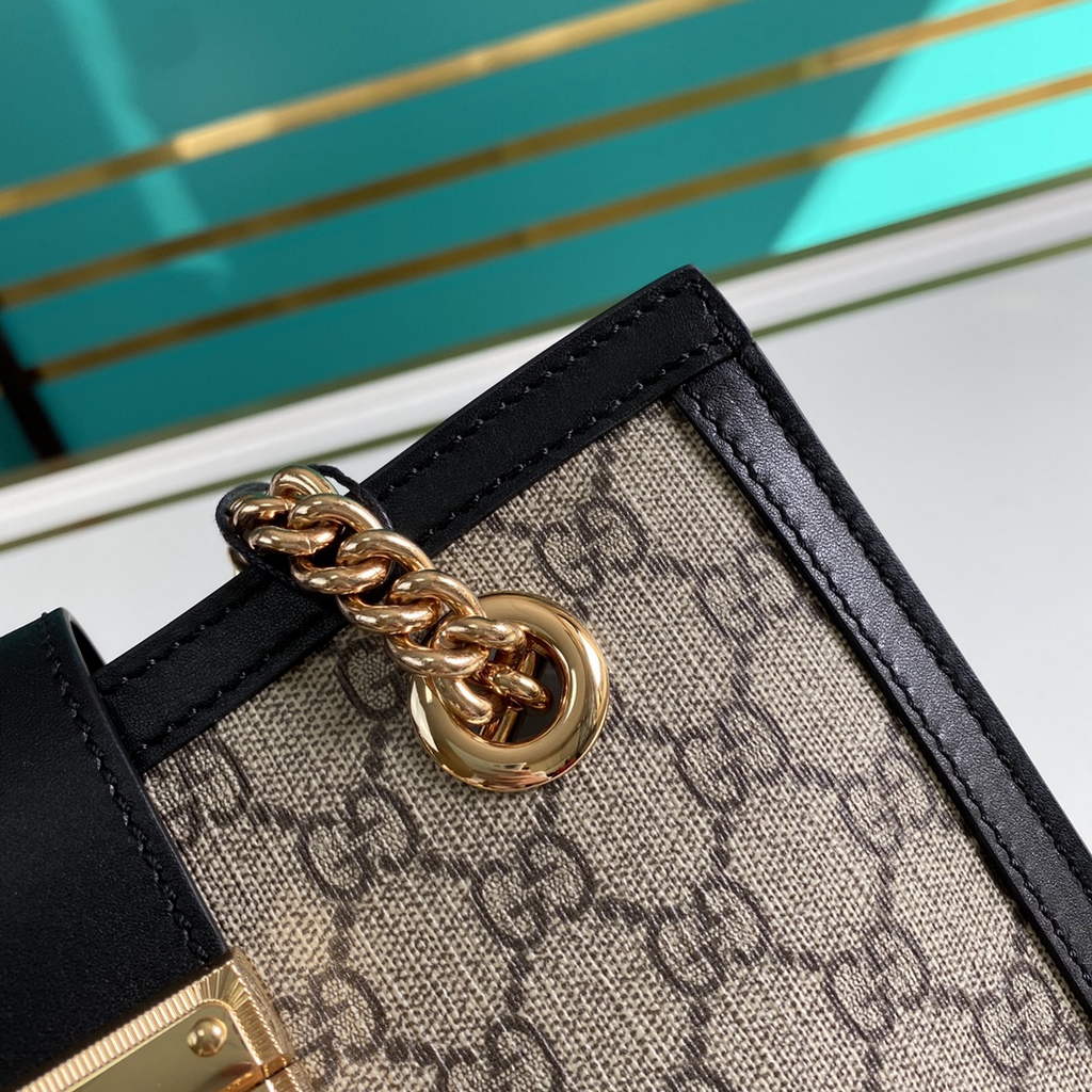 Gucci 498156 Padlock small GG shoulder bag Black leather