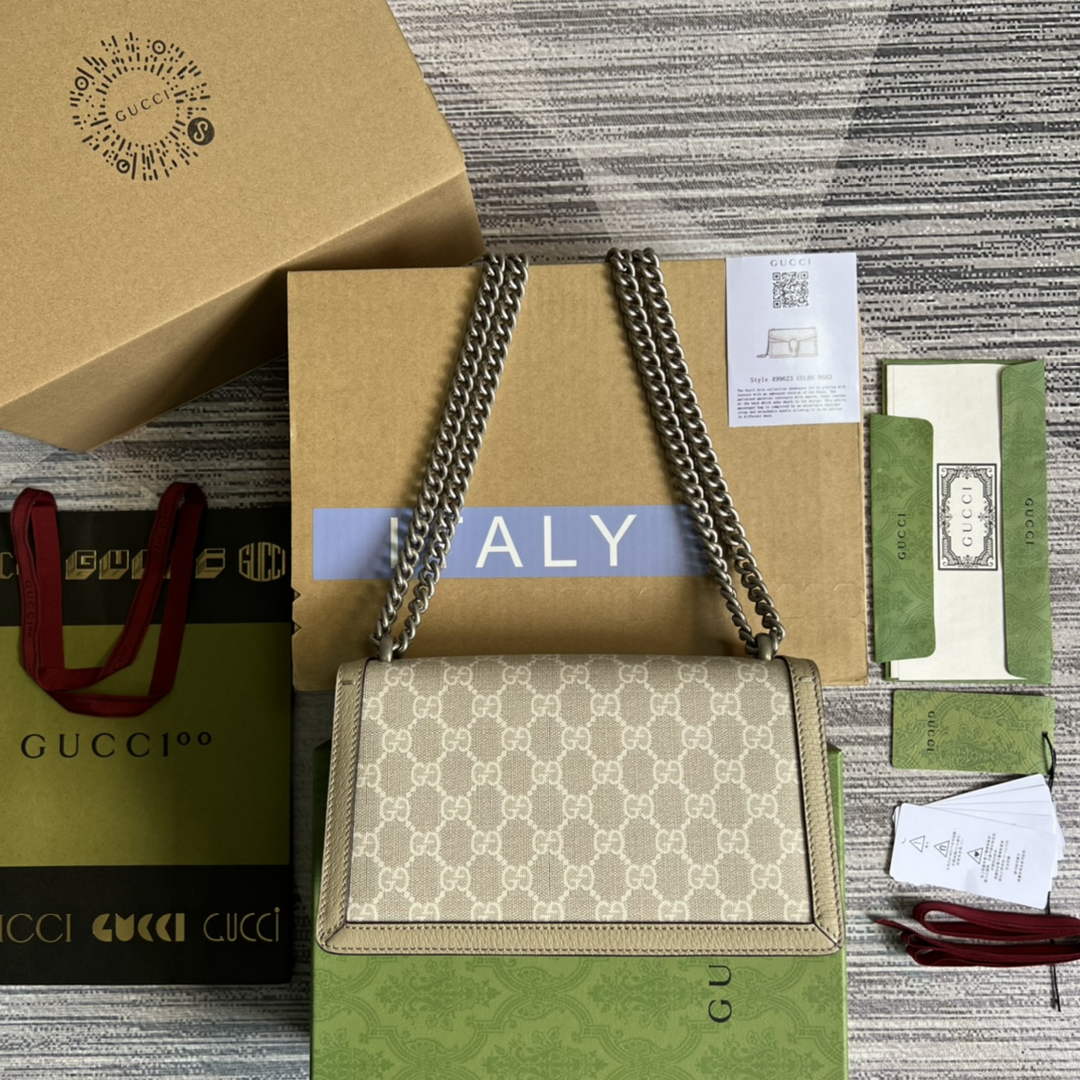 Gucci 499623 Dionysus GG small shoulder bag Beige and white GG Supreme