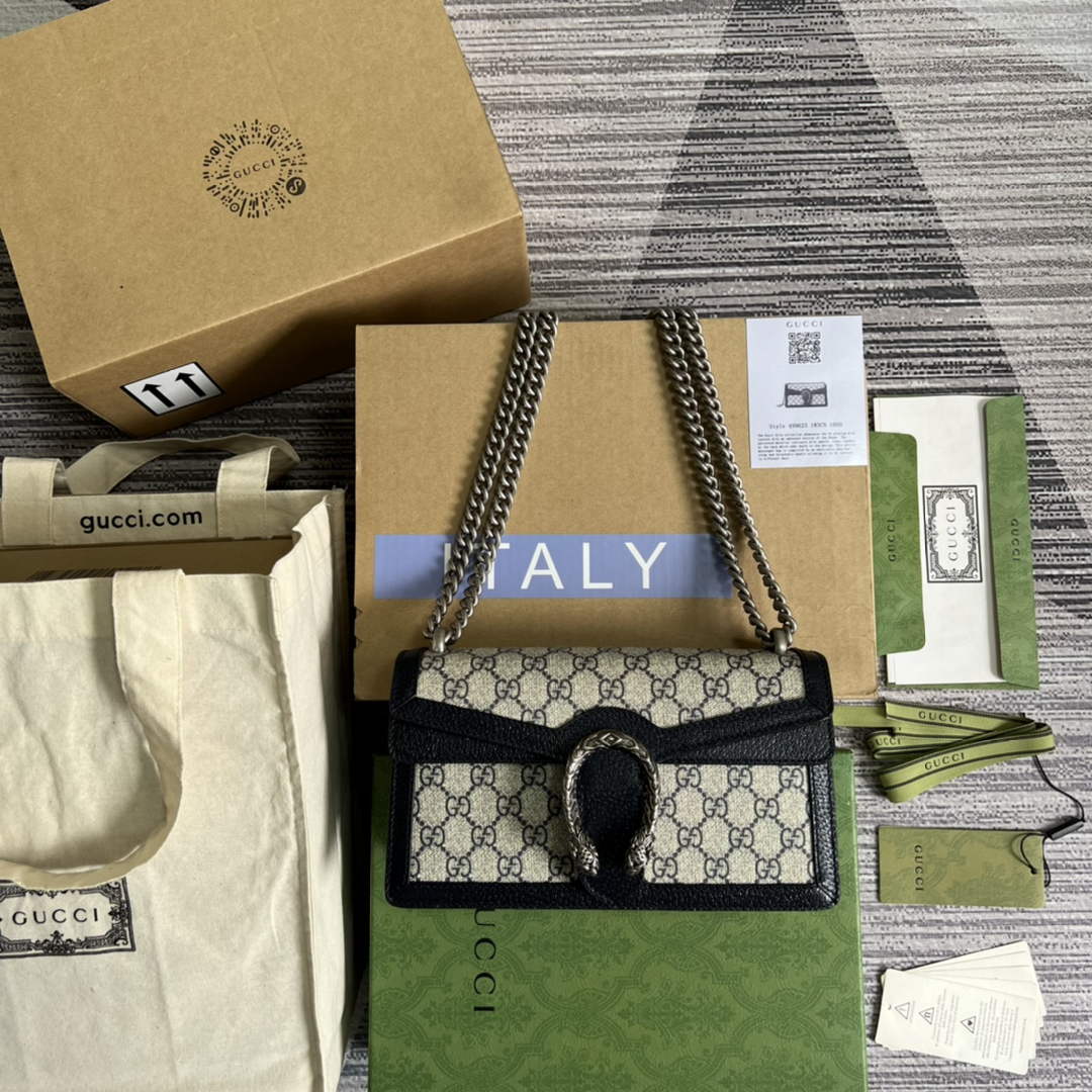 Gucci 499623 Dionysus GG small shoulder bag Beige and blue GG Supreme