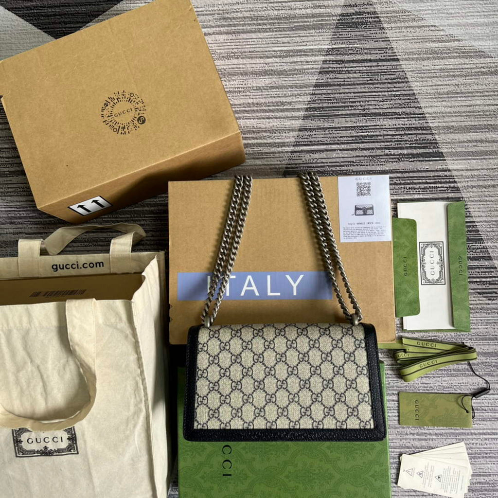 Gucci 499623 Dionysus GG small shoulder bag Beige and blue GG Supreme