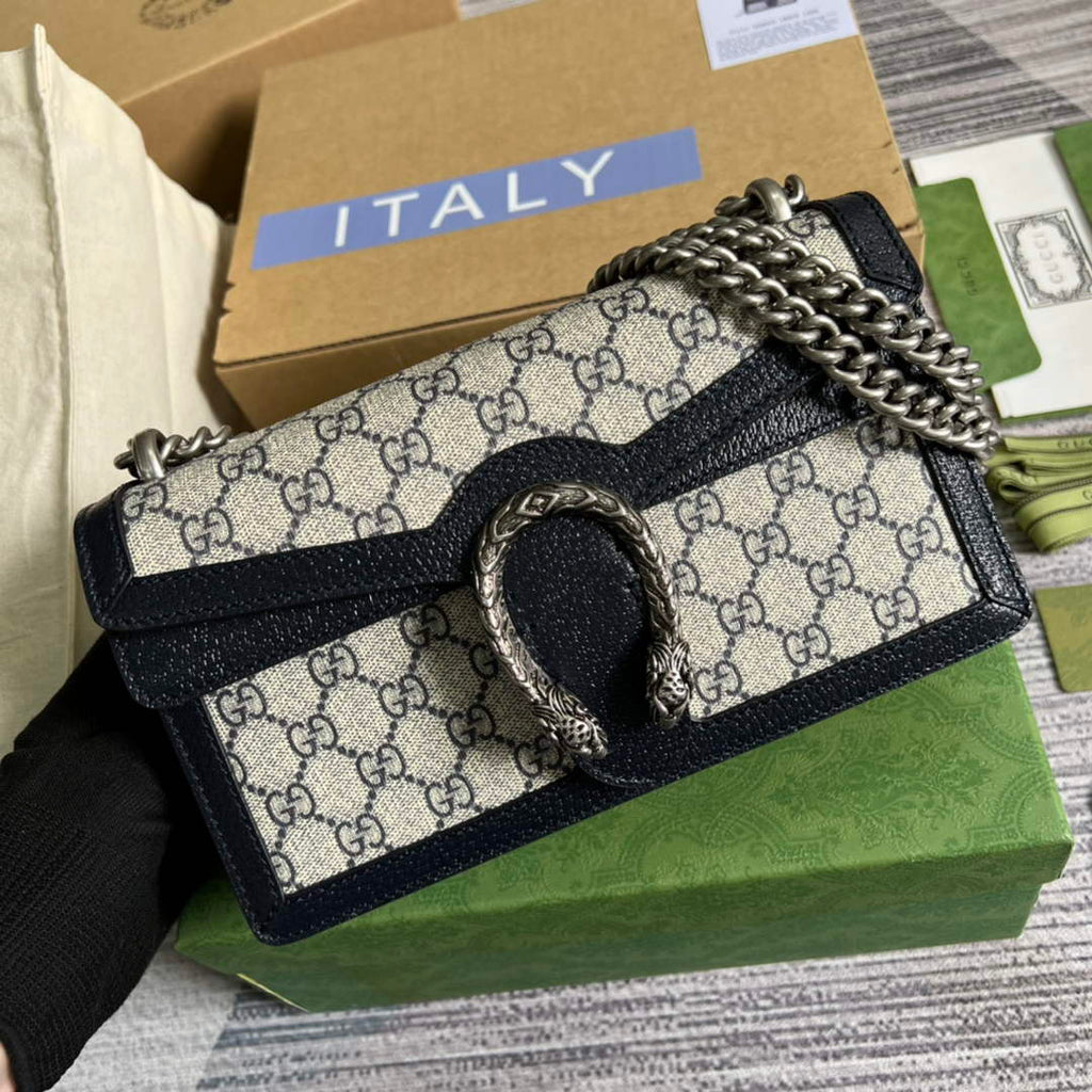 Gucci 499623 Dionysus GG small shoulder bag Beige and blue GG Supreme