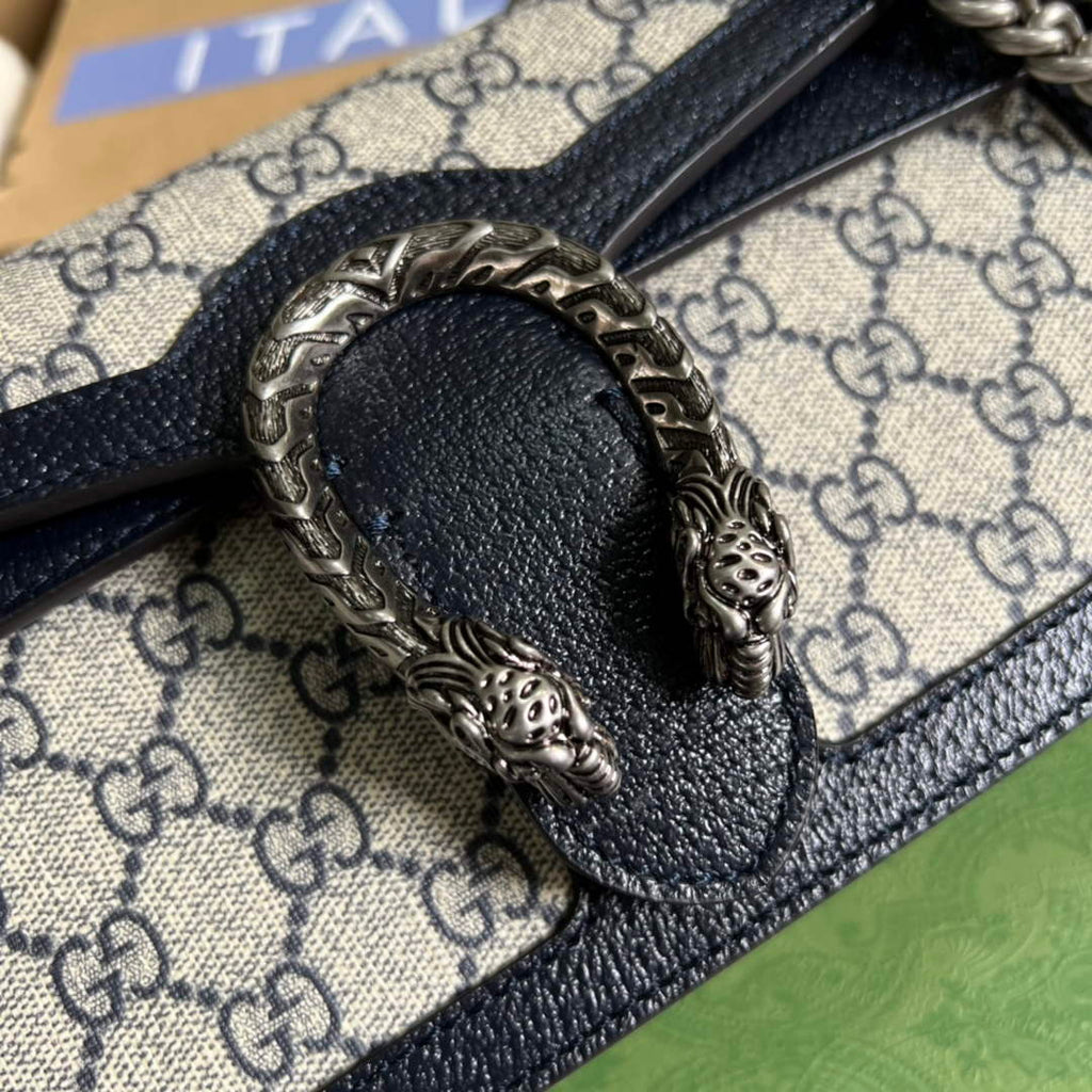 Gucci 499623 Dionysus GG small shoulder bag Beige and blue GG Supreme