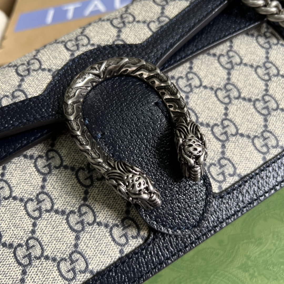 Gucci 499623 Dionysus GG small shoulder bag Beige and blue GG Supreme