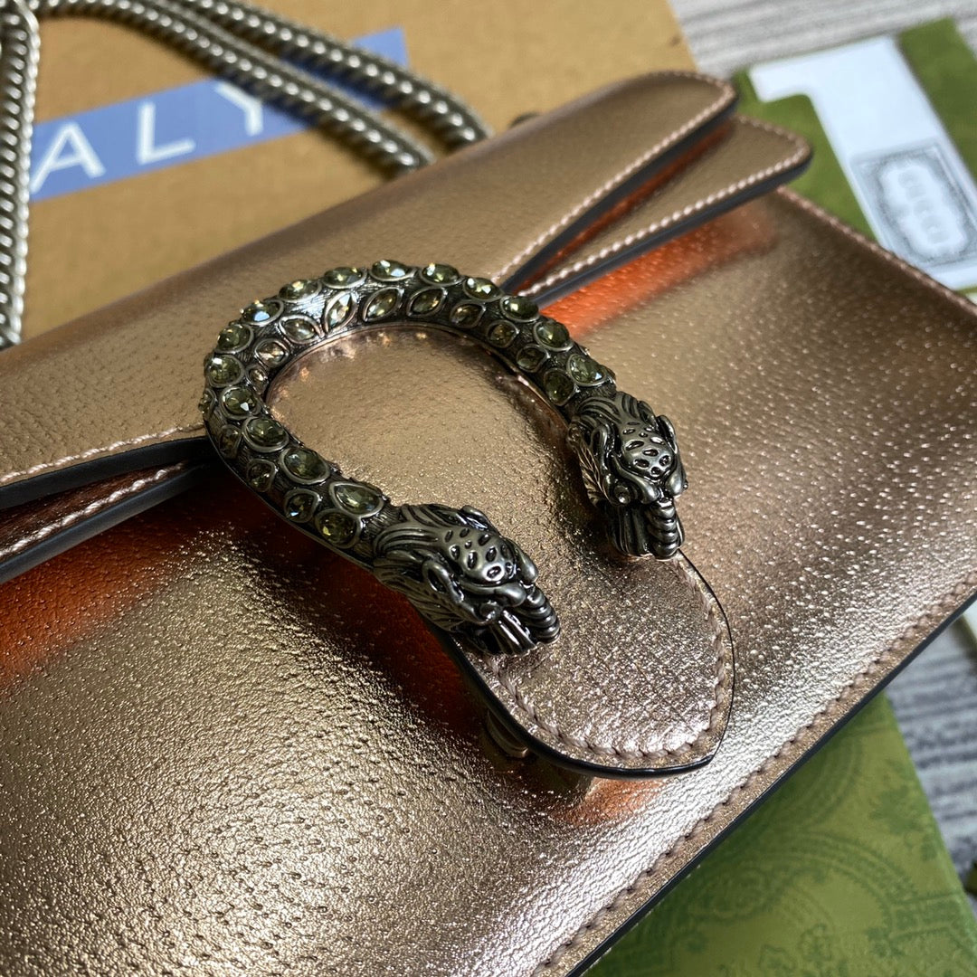 Gucci 499623 Dionysus GG small shoulder bag bronze leather