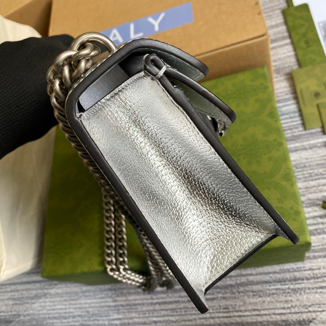 Gucci 499623 Dionysus GG small shoulder bag silver leather
