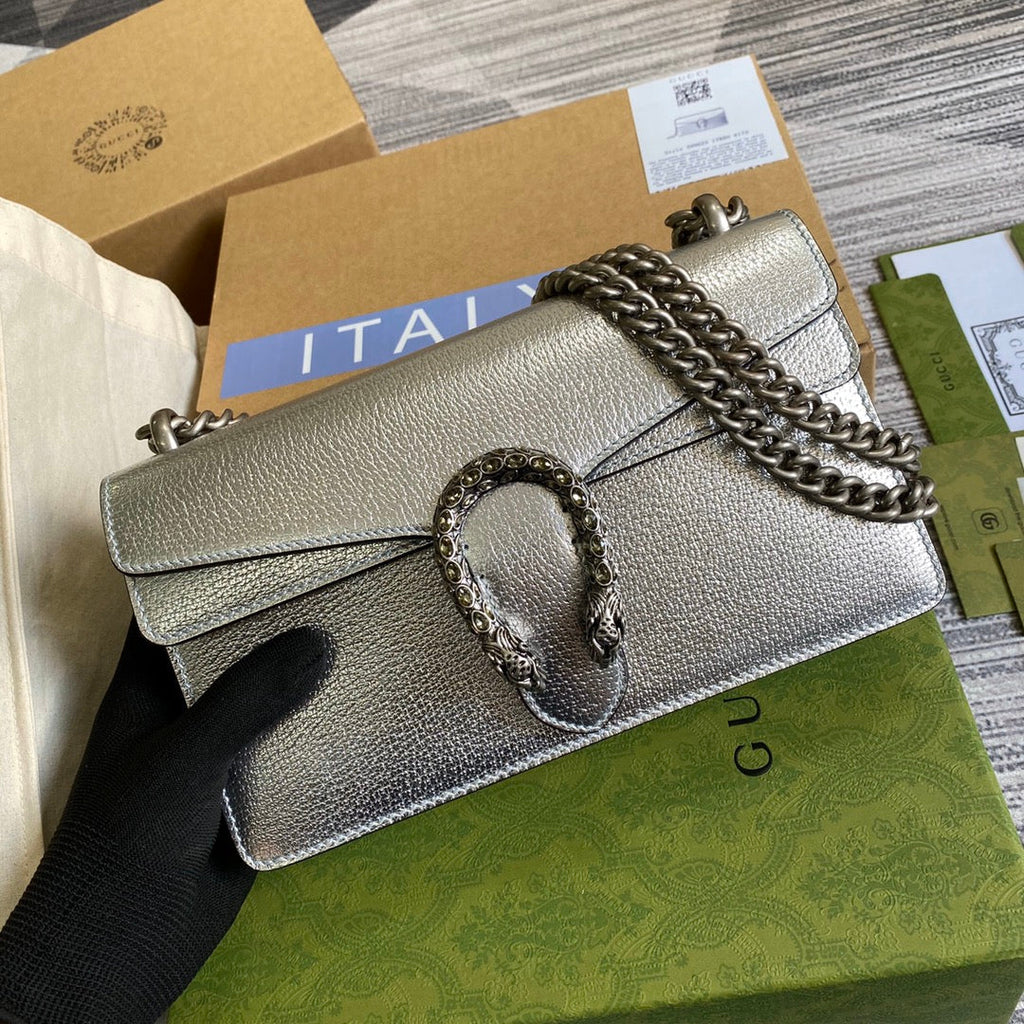 Gucci 499623 Dionysus GG small shoulder bag silver leather