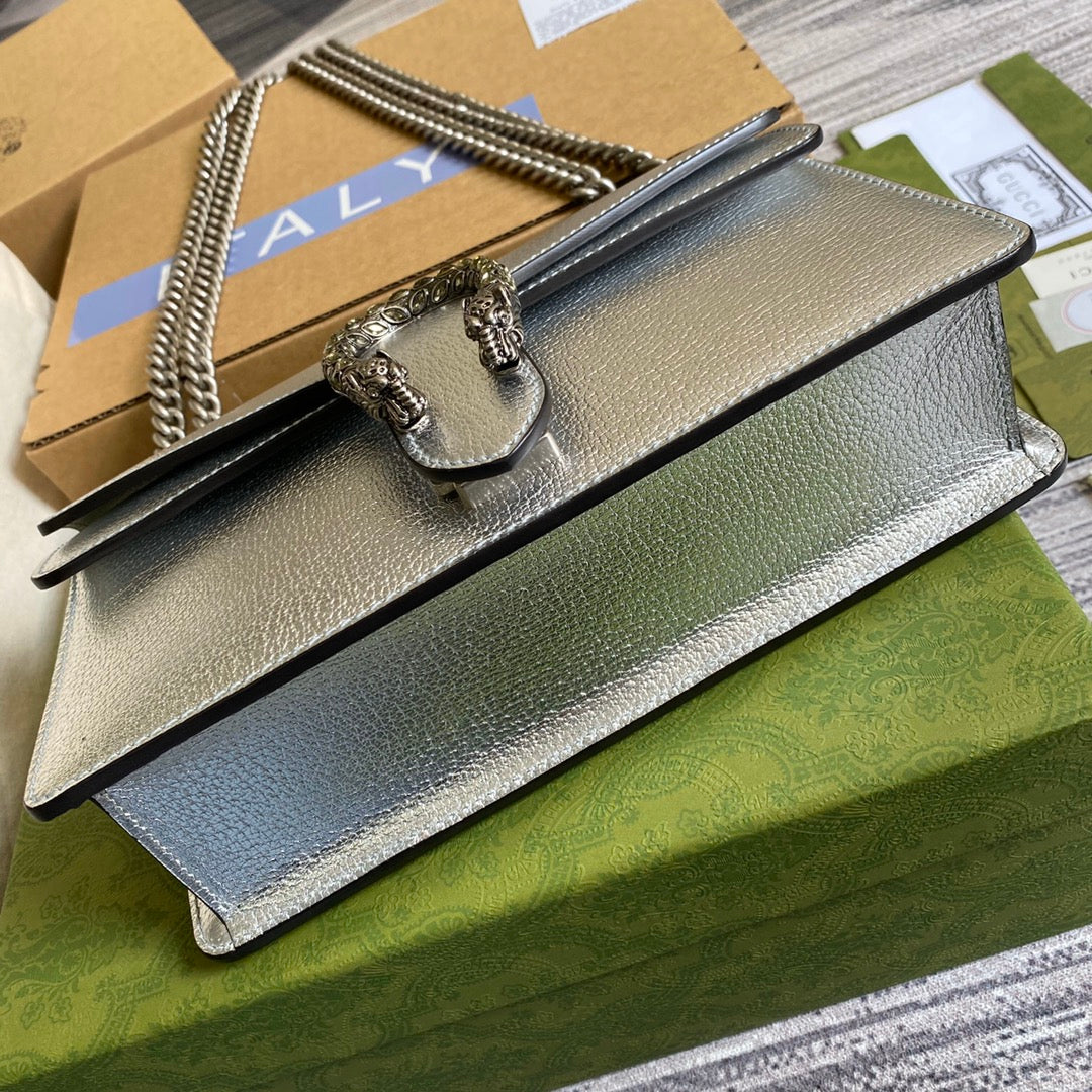 Gucci 499623 Dionysus GG small shoulder bag silver leather