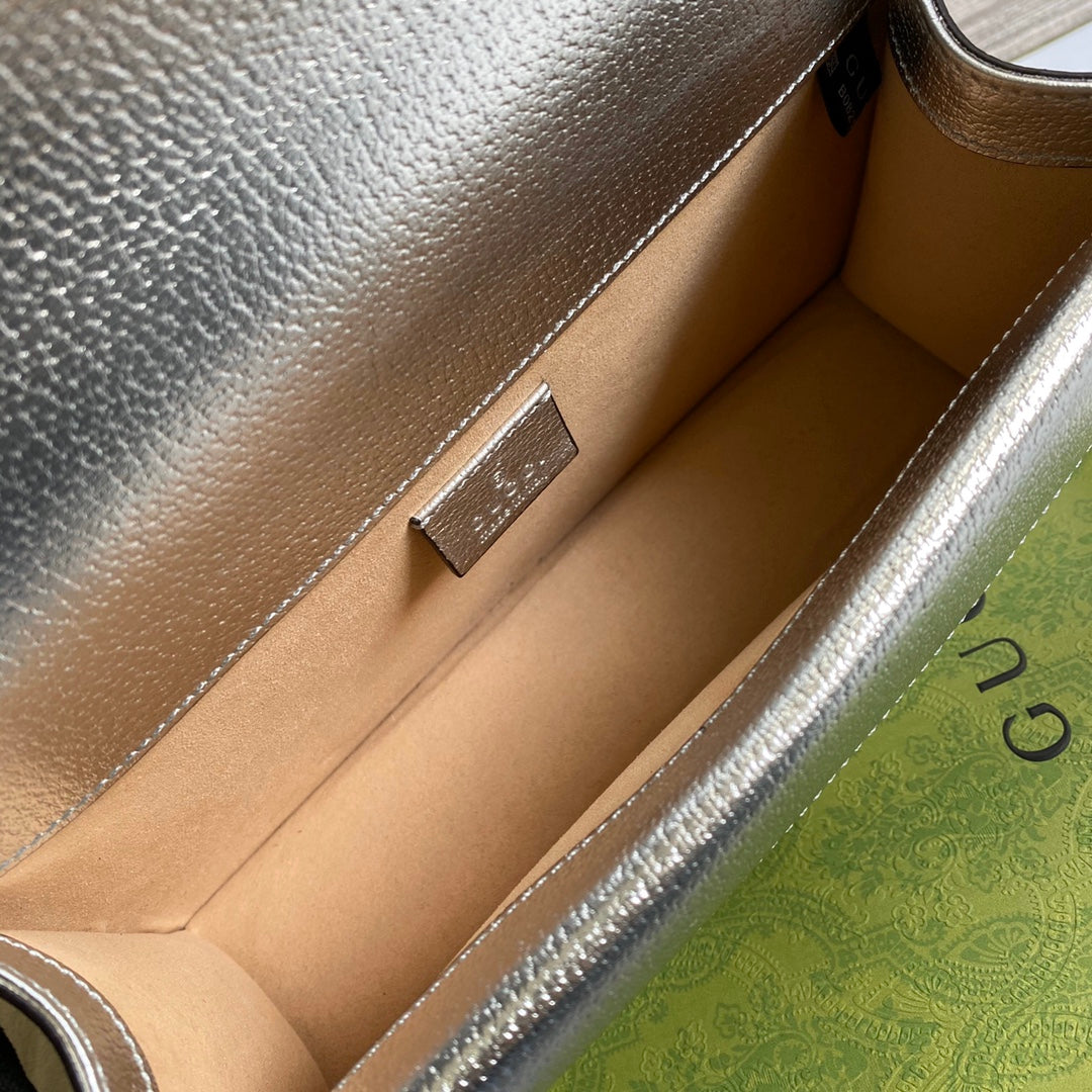 Gucci 499623 Dionysus GG small shoulder bag silver leather