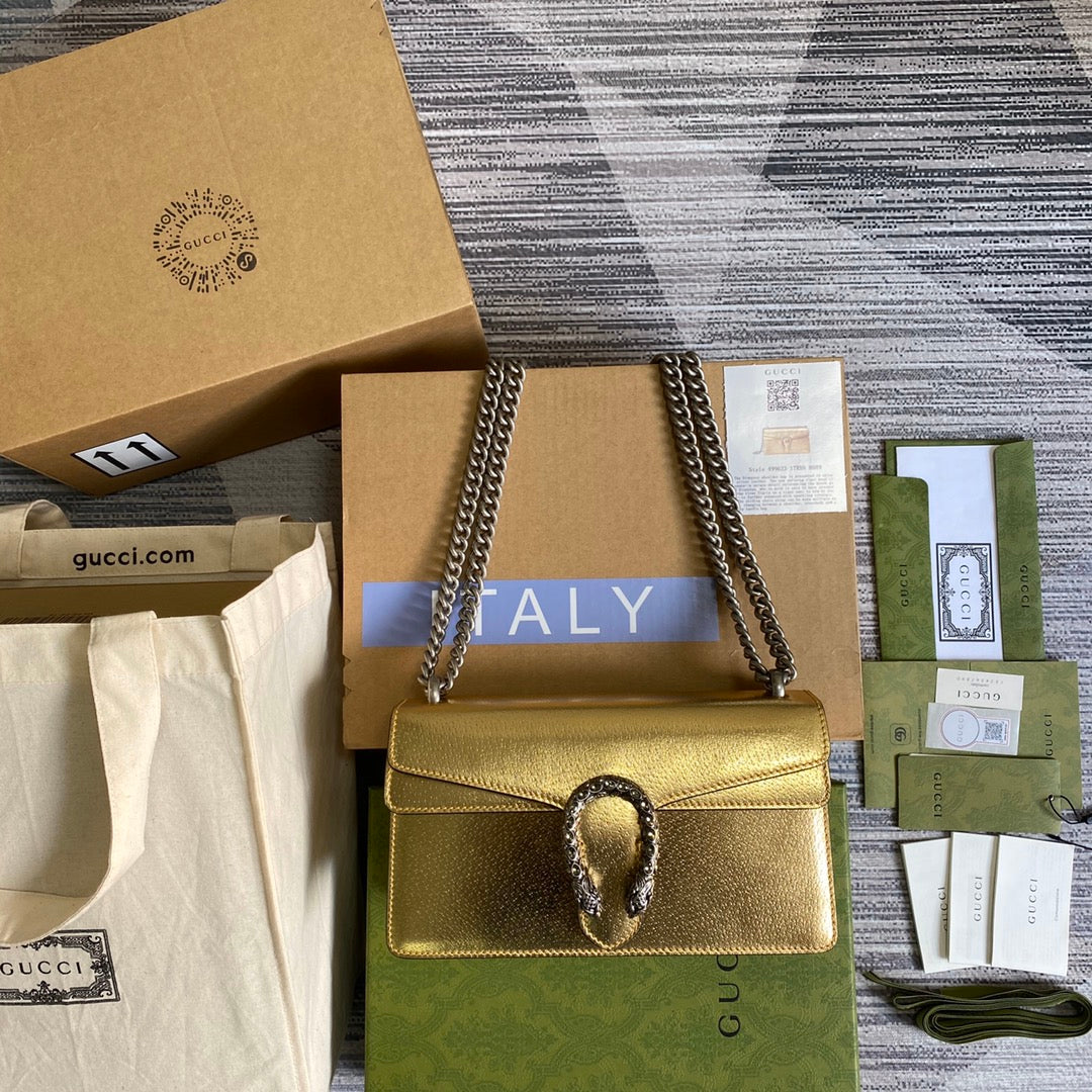 Gucci 499623 Dionysus GG small shoulder bag gold leather
