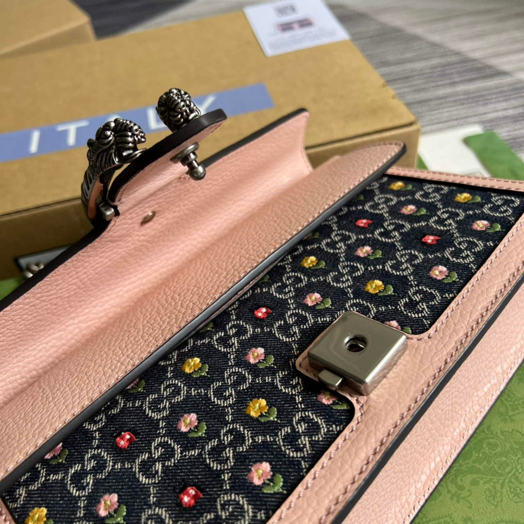 Gucci 499623 Dionysus GG small shoulder bag pink leather