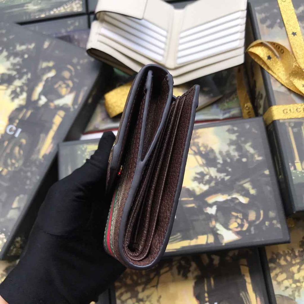 ‎Gucci 523173 Ophidia GG french flap wallet brown leather