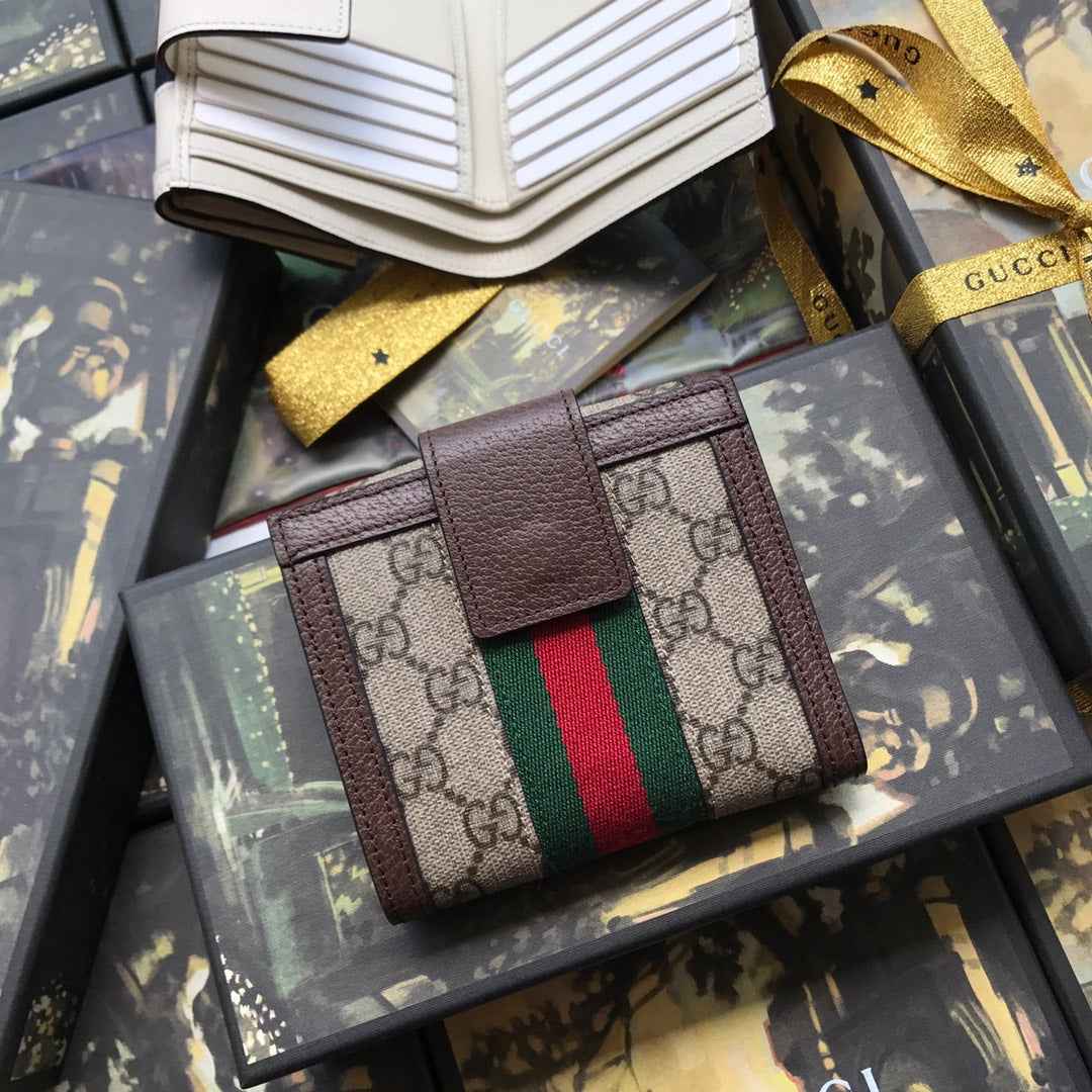 ‎Gucci 523173 Ophidia GG french flap wallet brown leather