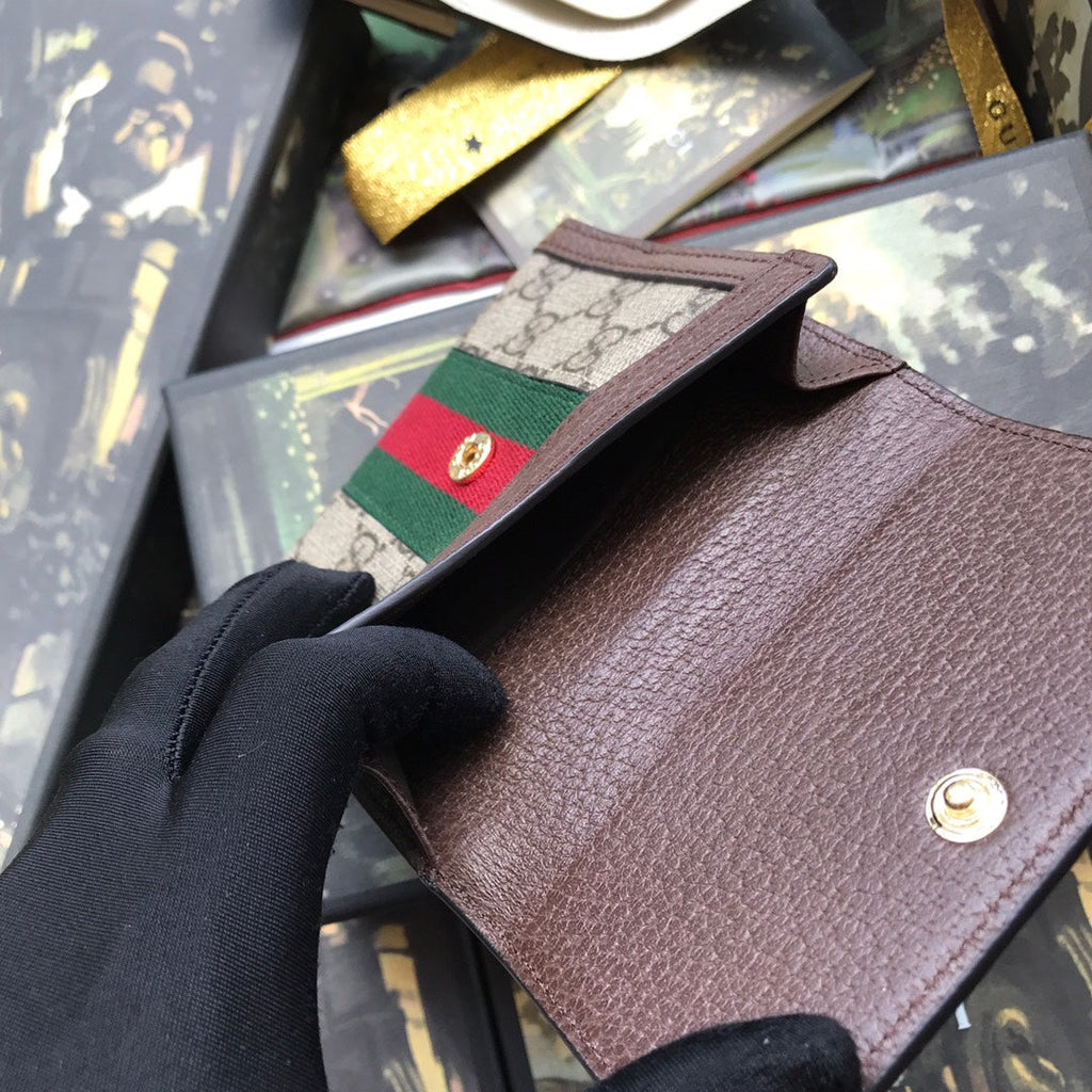 ‎Gucci 523173 Ophidia GG french flap wallet brown leather
