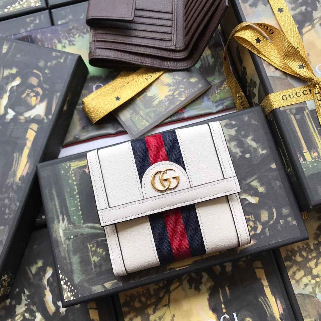 ‎Gucci 523173 Ophidia GG french flap wallet white leather