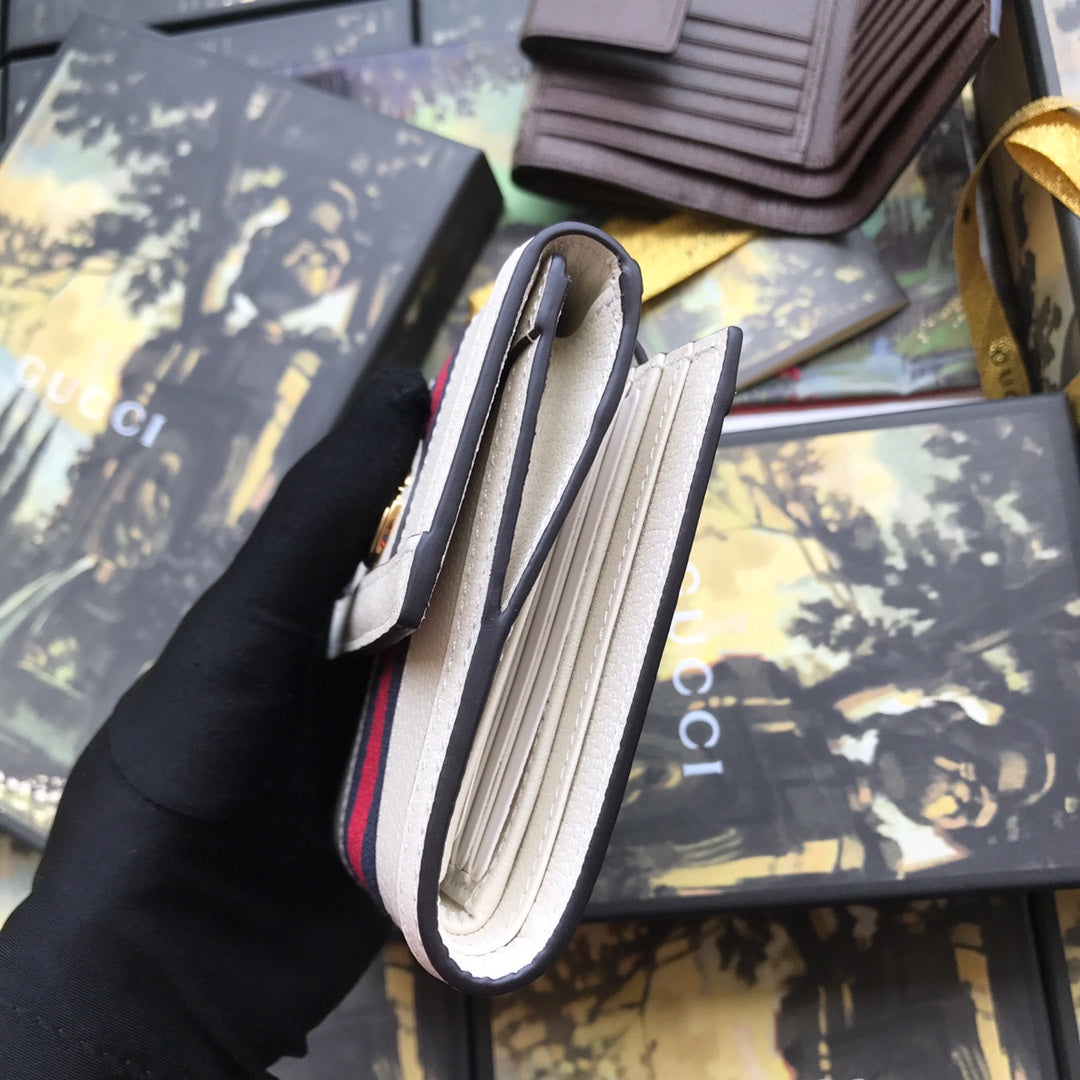 ‎Gucci 523173 Ophidia GG french flap wallet white leather