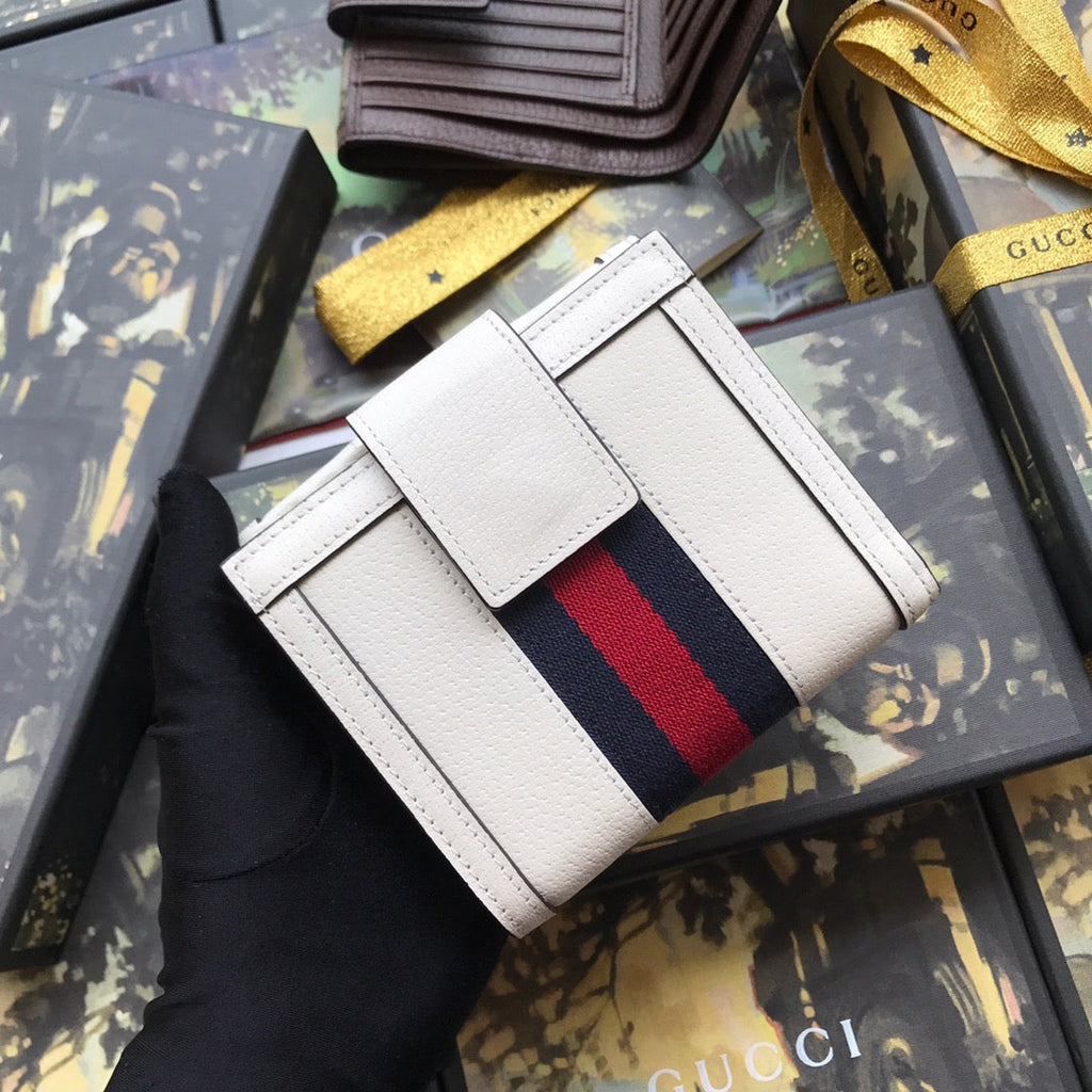 ‎Gucci 523173 Ophidia GG french flap wallet white leather