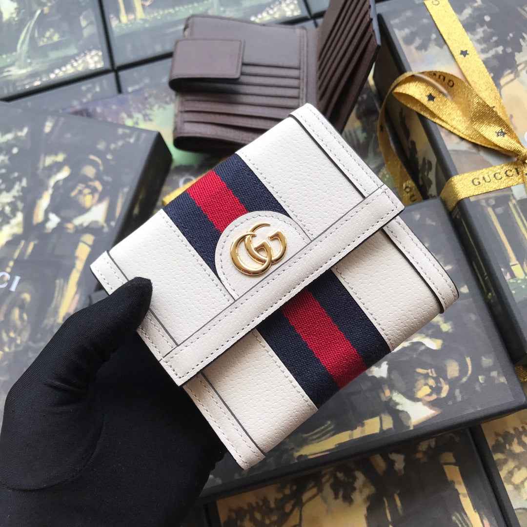 ‎Gucci 523173 Ophidia GG french flap wallet white leather