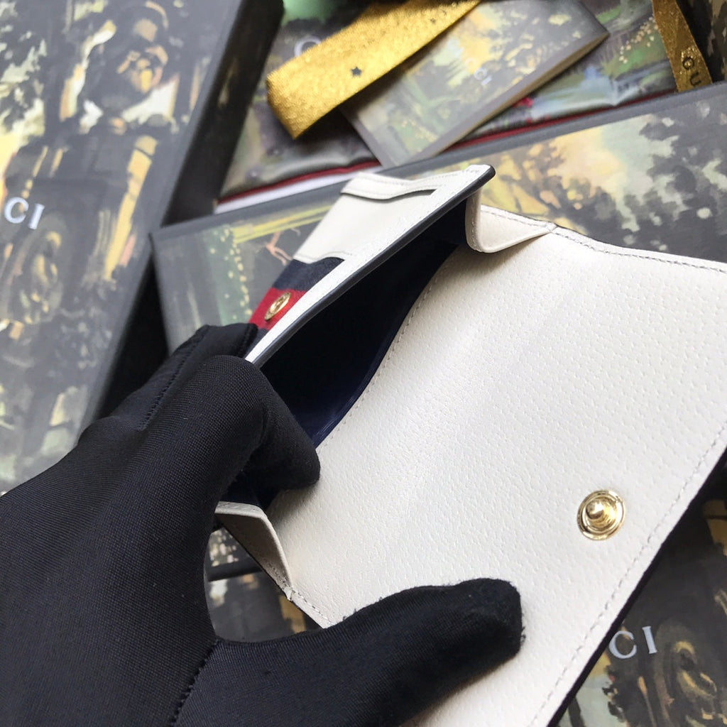 ‎Gucci 523173 Ophidia GG french flap wallet white leather