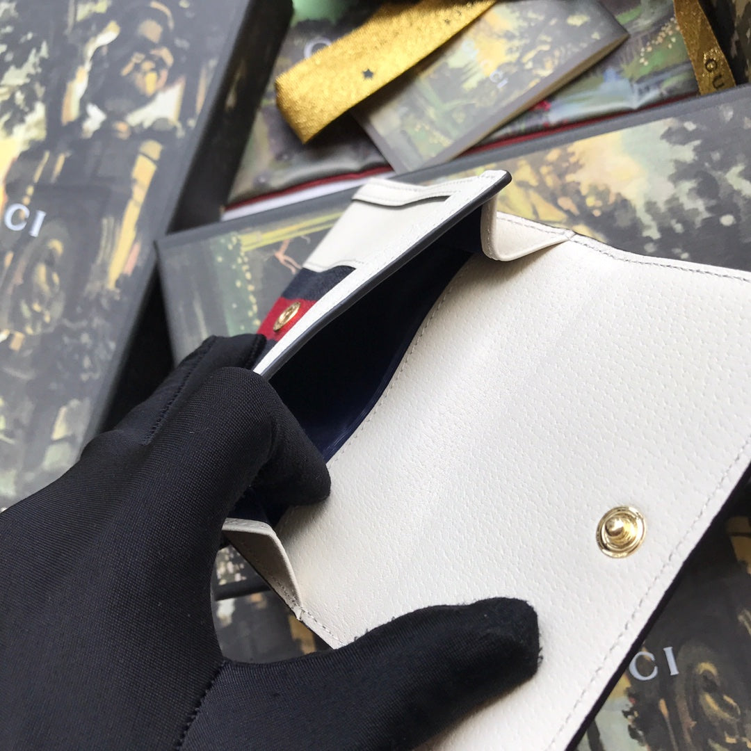 ‎Gucci 523173 Ophidia GG french flap wallet white leather