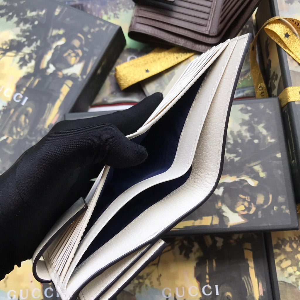‎Gucci 523173 Ophidia GG french flap wallet white leather