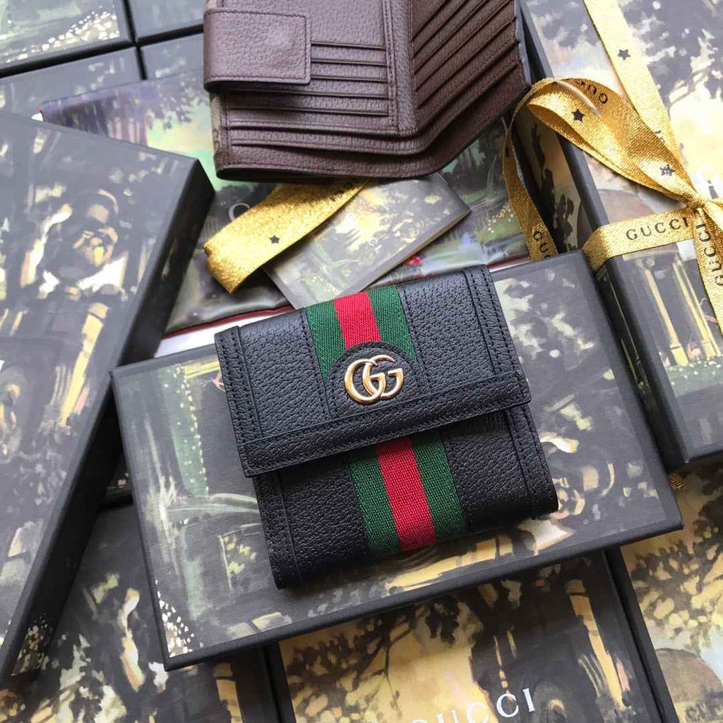 ‎Gucci 523173 Ophidia GG french flap wallet black leather
