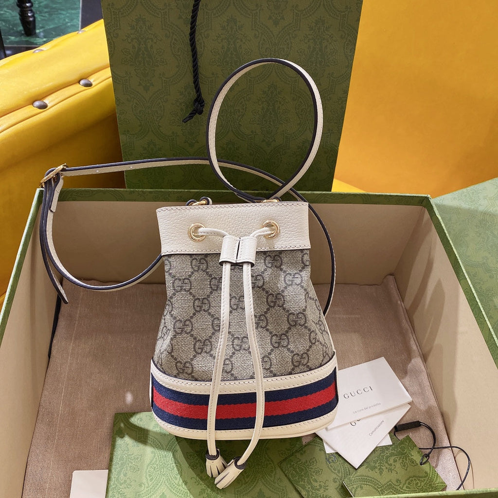 Gucci ‎‎‎550620 Ophidia mini GG bucket bag white blue