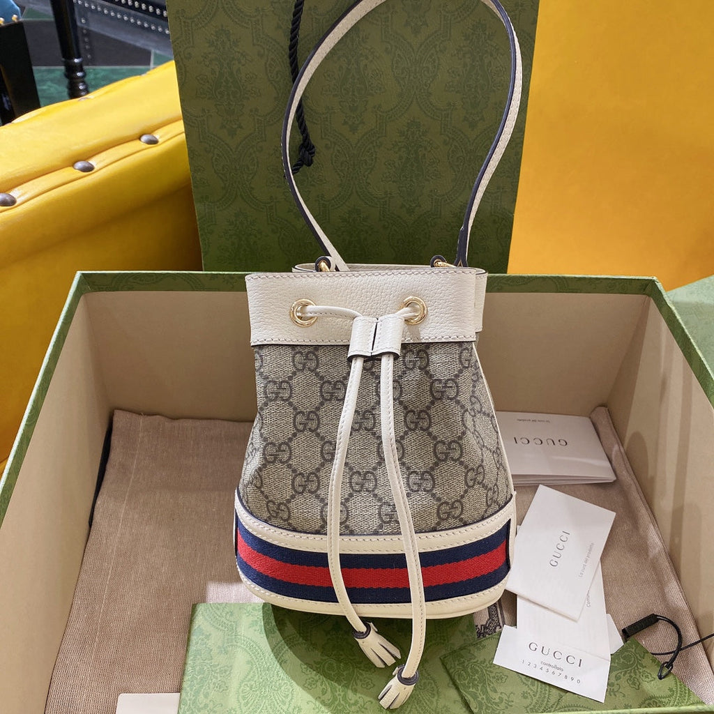 Gucci ‎‎‎550620 Ophidia mini GG bucket bag white blue