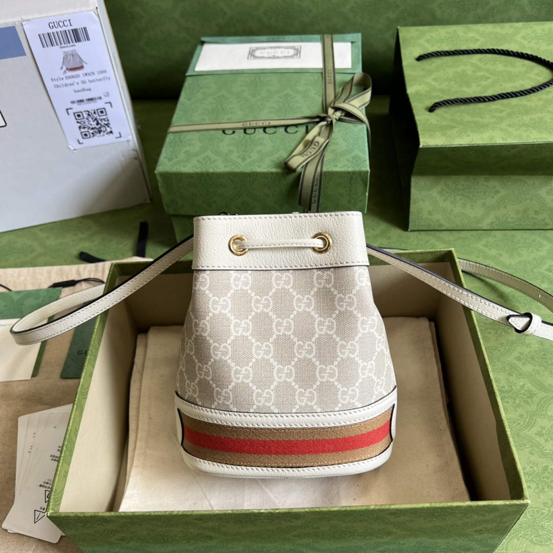 Gucci ‎‎‎550620 Ophidia mini GG bucket bag white leather