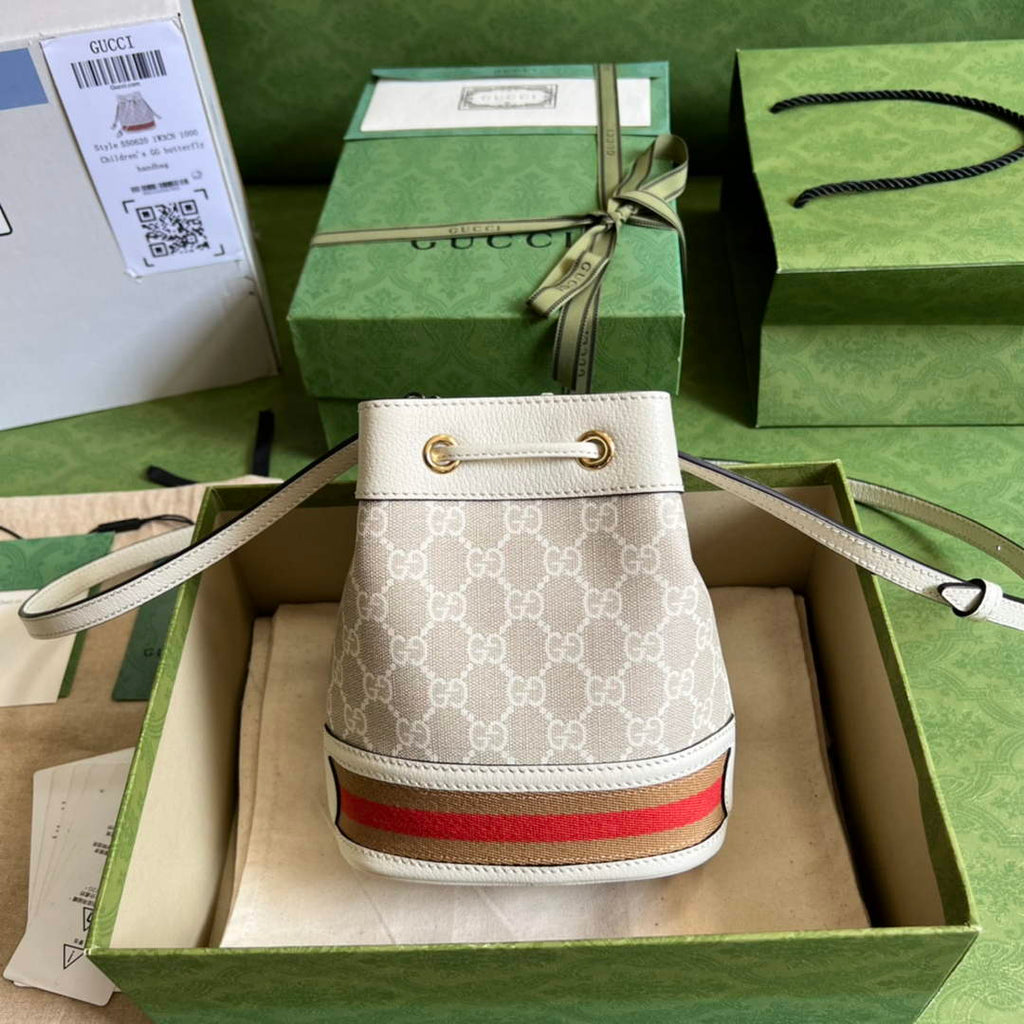 Gucci ‎‎‎550620 Ophidia mini GG bucket bag white leather