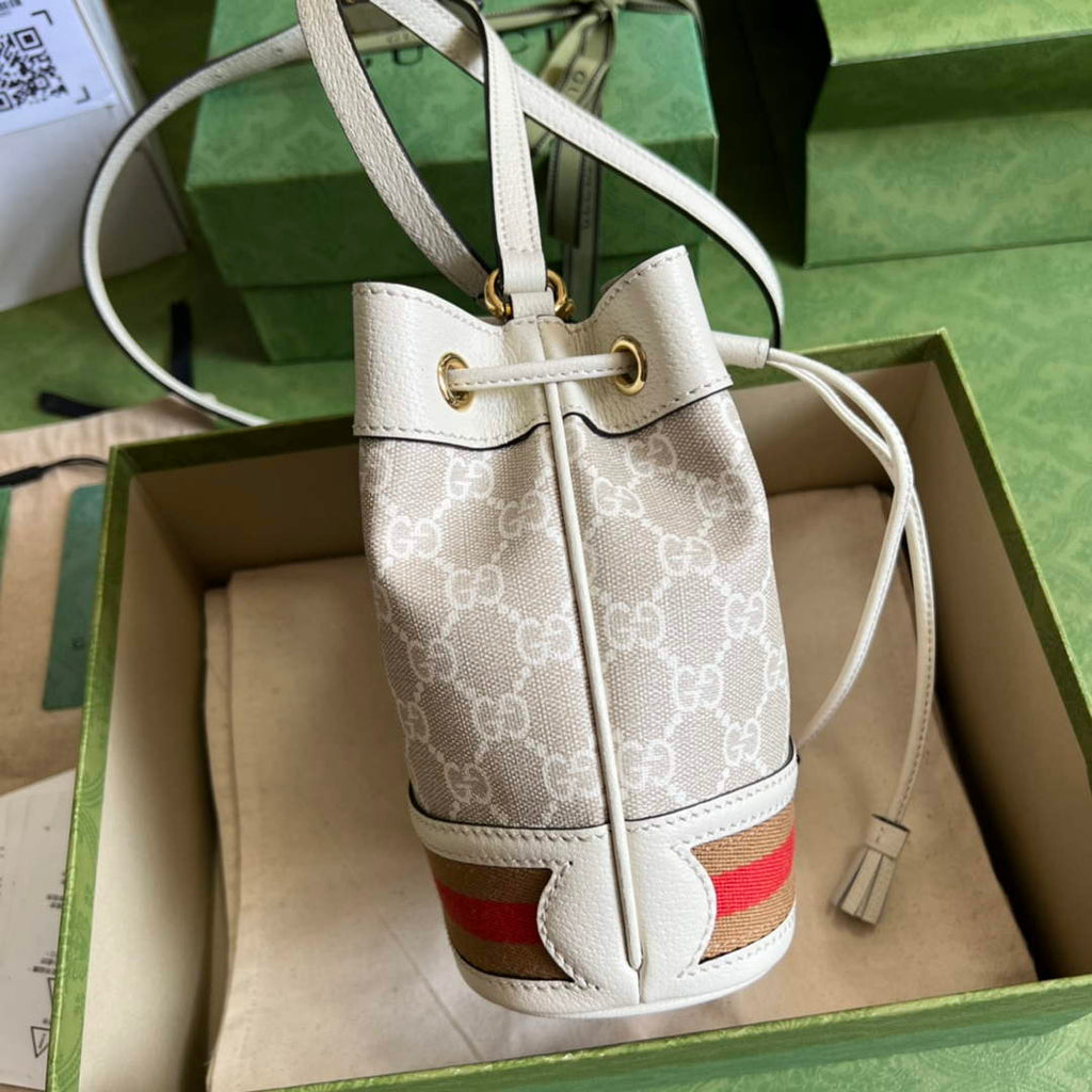 Gucci ‎‎‎550620 Ophidia mini GG bucket bag white leather