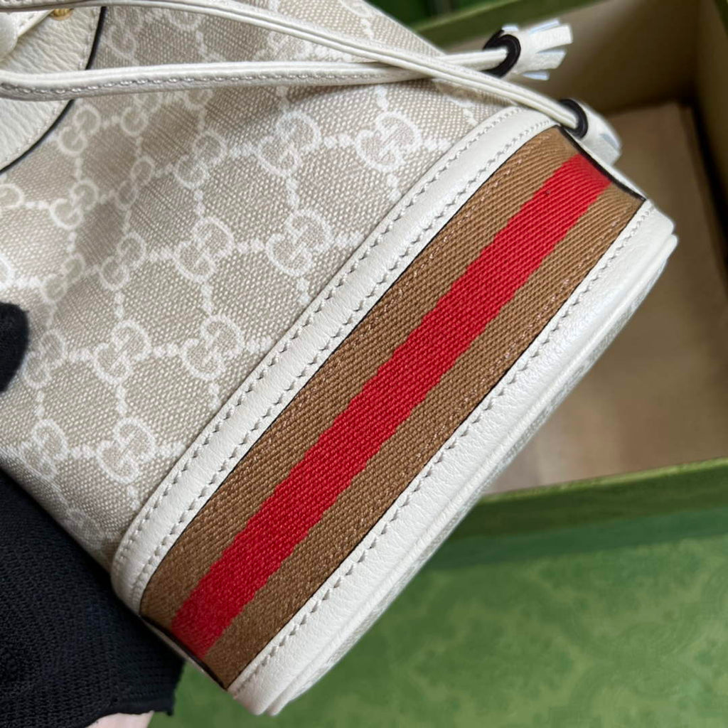 Gucci ‎‎‎550620 Ophidia mini GG bucket bag white leather