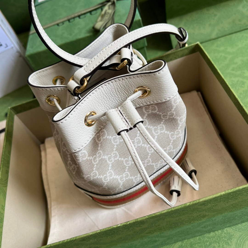 Gucci ‎‎‎550620 Ophidia mini GG bucket bag white leather
