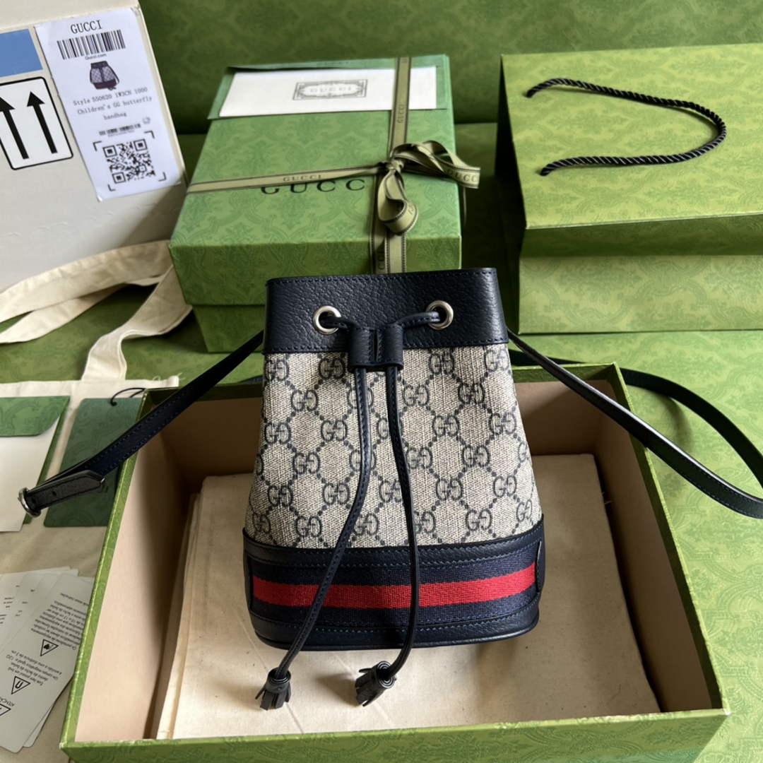 Gucci ‎‎‎550620 Ophidia mini GG bucket bag Blue leather