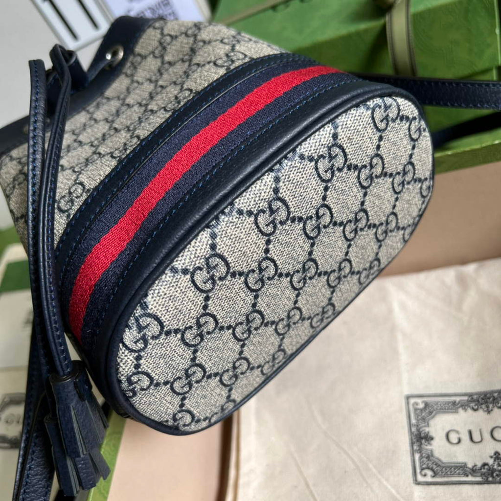 Gucci ‎‎‎550620 Ophidia mini GG bucket bag Blue leather