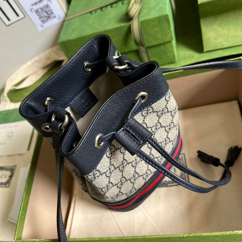 Gucci ‎‎‎550620 Ophidia mini GG bucket bag Blue leather