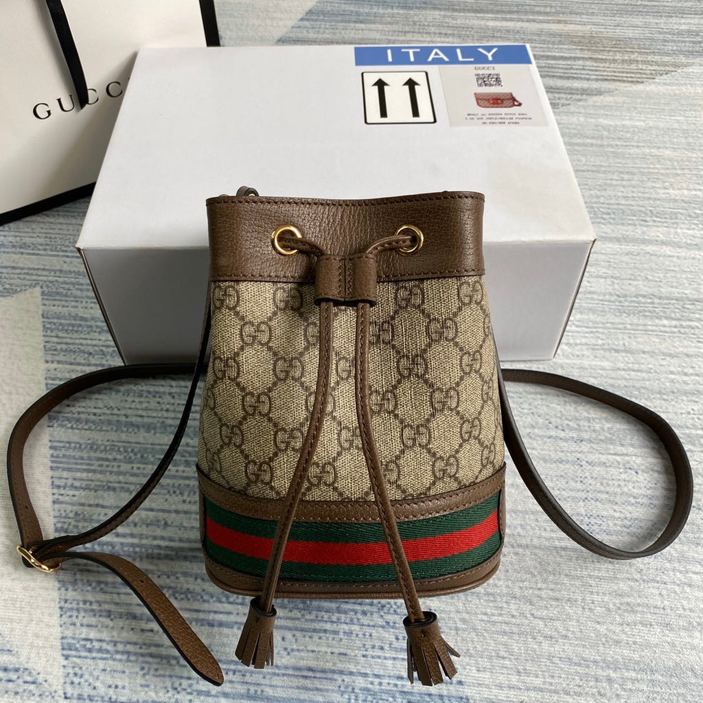 Gucci ‎‎‎550620 Ophidia mini GG bucket bag Brown leather