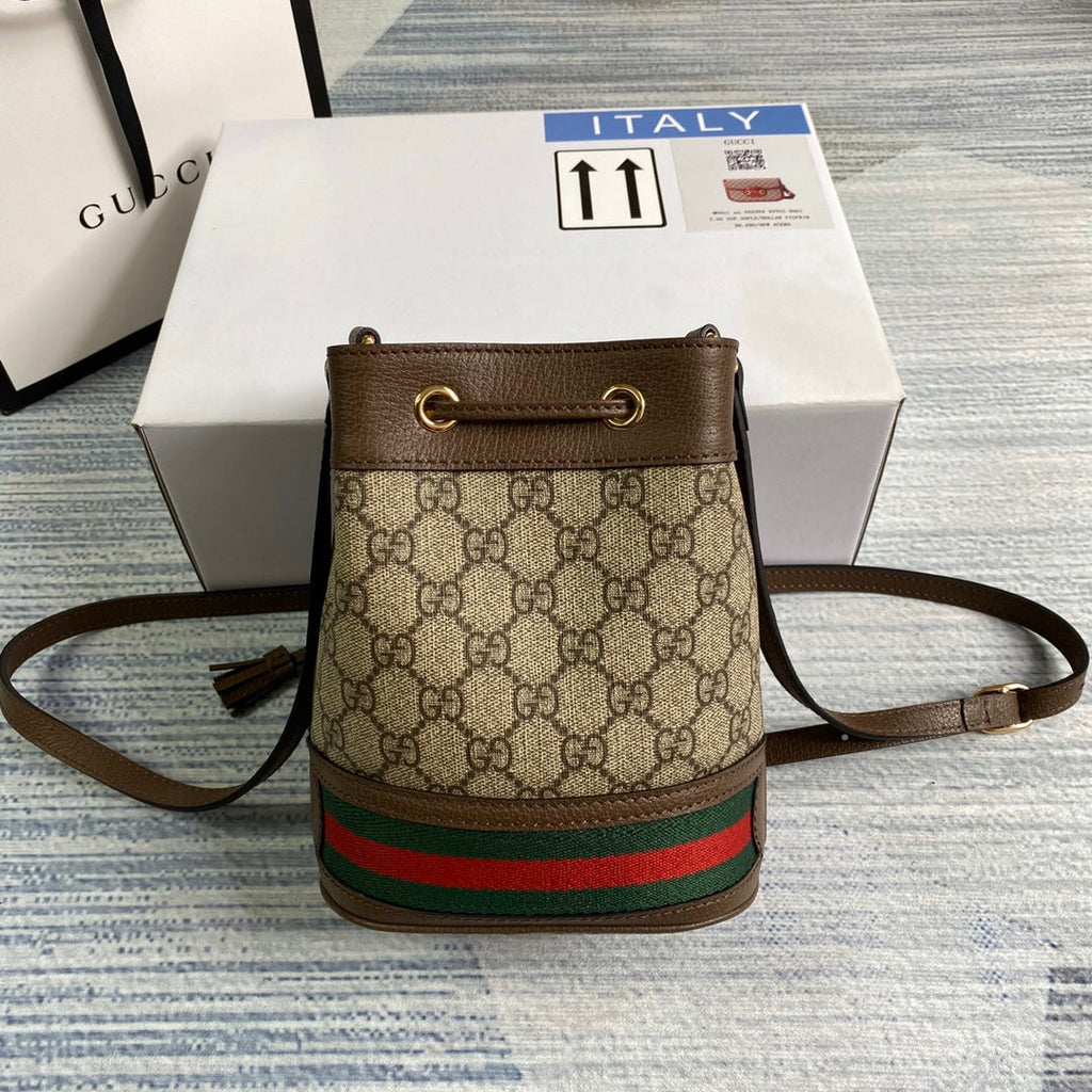 Gucci ‎‎‎550620 Ophidia mini GG bucket bag Brown leather