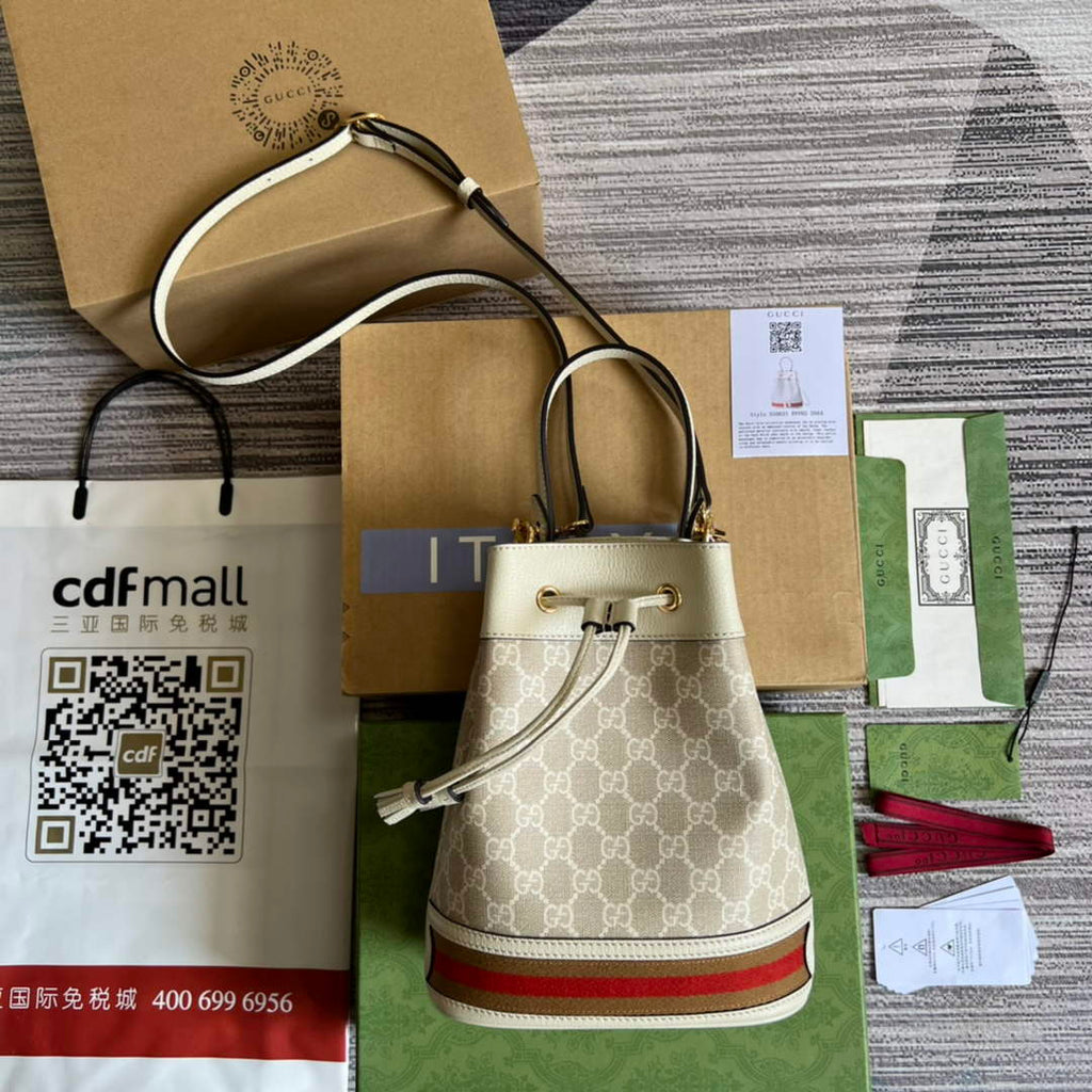 Gucci ‎‎‎550621 Ophidia small GG bucket bag beige leather