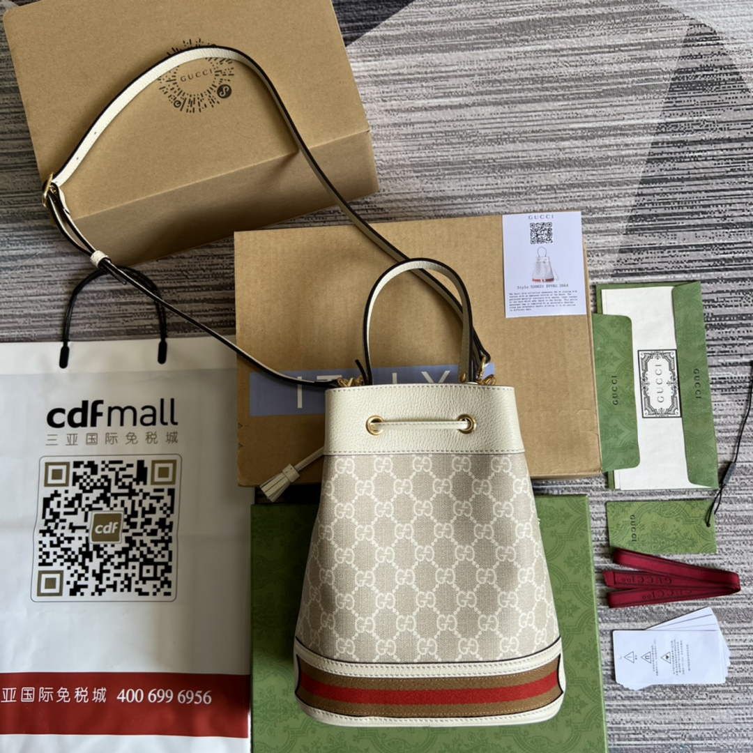 Gucci ‎‎‎550621 Ophidia small GG bucket bag beige leather
